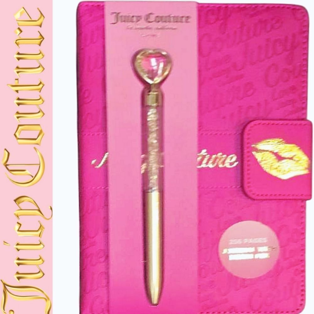 Juicy Couture Home Embossed Signature Logo Lips Journal w/Heart Glitter Pen